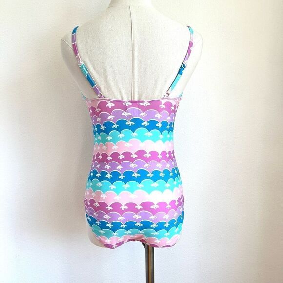 Romenza One Piece Swimsuit Adorable Pastel Color Stripes with Bow Print Size - Picture 5 of 13